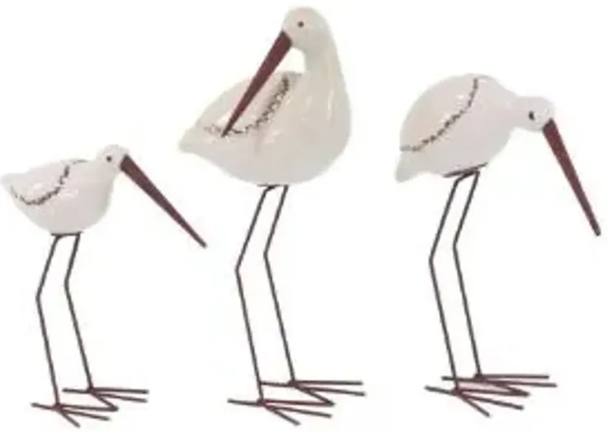 UMA Home Decor White Ceramic Bird Sculpture Set of 3 14"&10"&12"