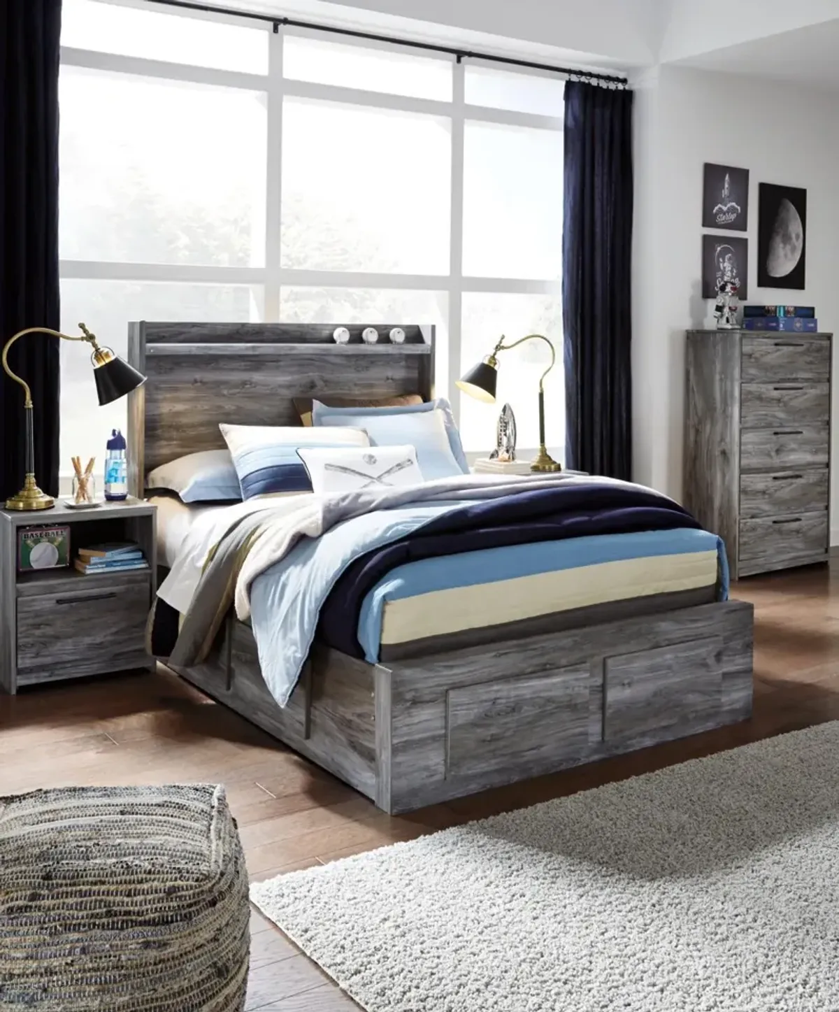 Ashley Baystorm Gray Full Panel Bed with 6 Storage Drawer