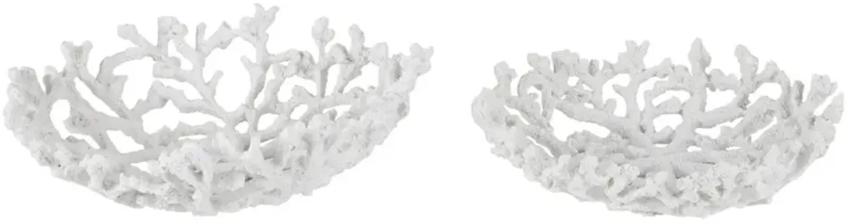 UMA Home Decor White Resin Coral Textured Decorative Bowl Set of 2