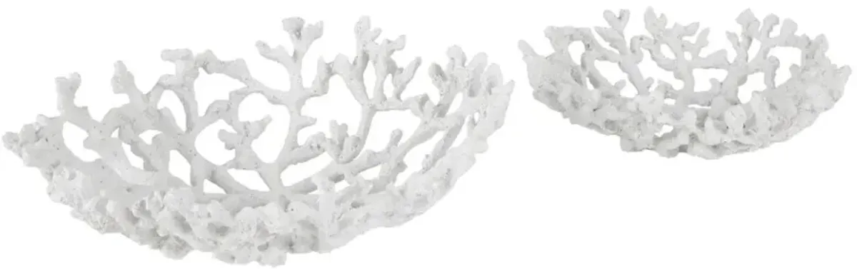 UMA Home Decor White Resin Coral Textured Decorative Bowl Set of 2