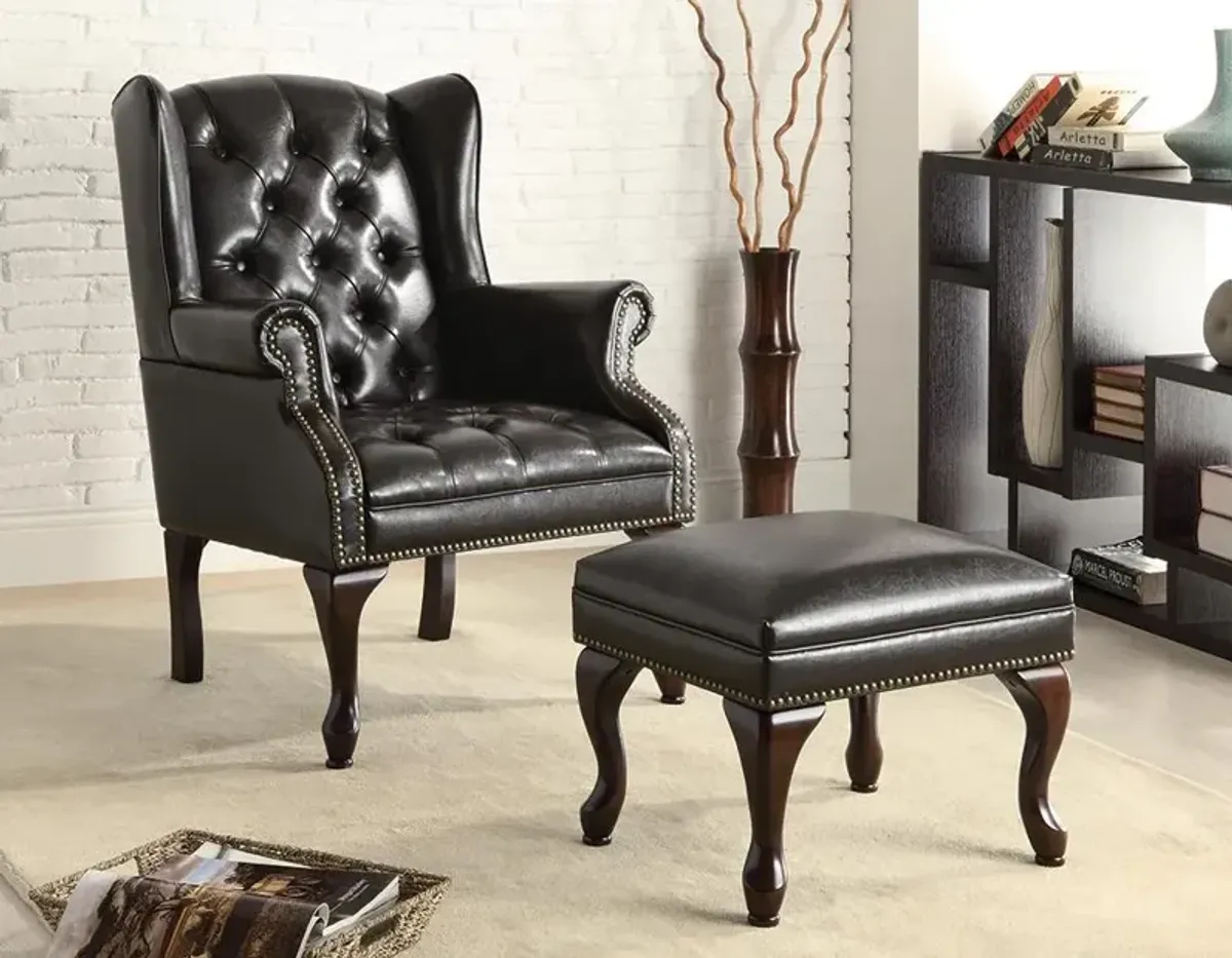 Coaster Roberts Upholstered Wingback Chair & Ottoman Set Black