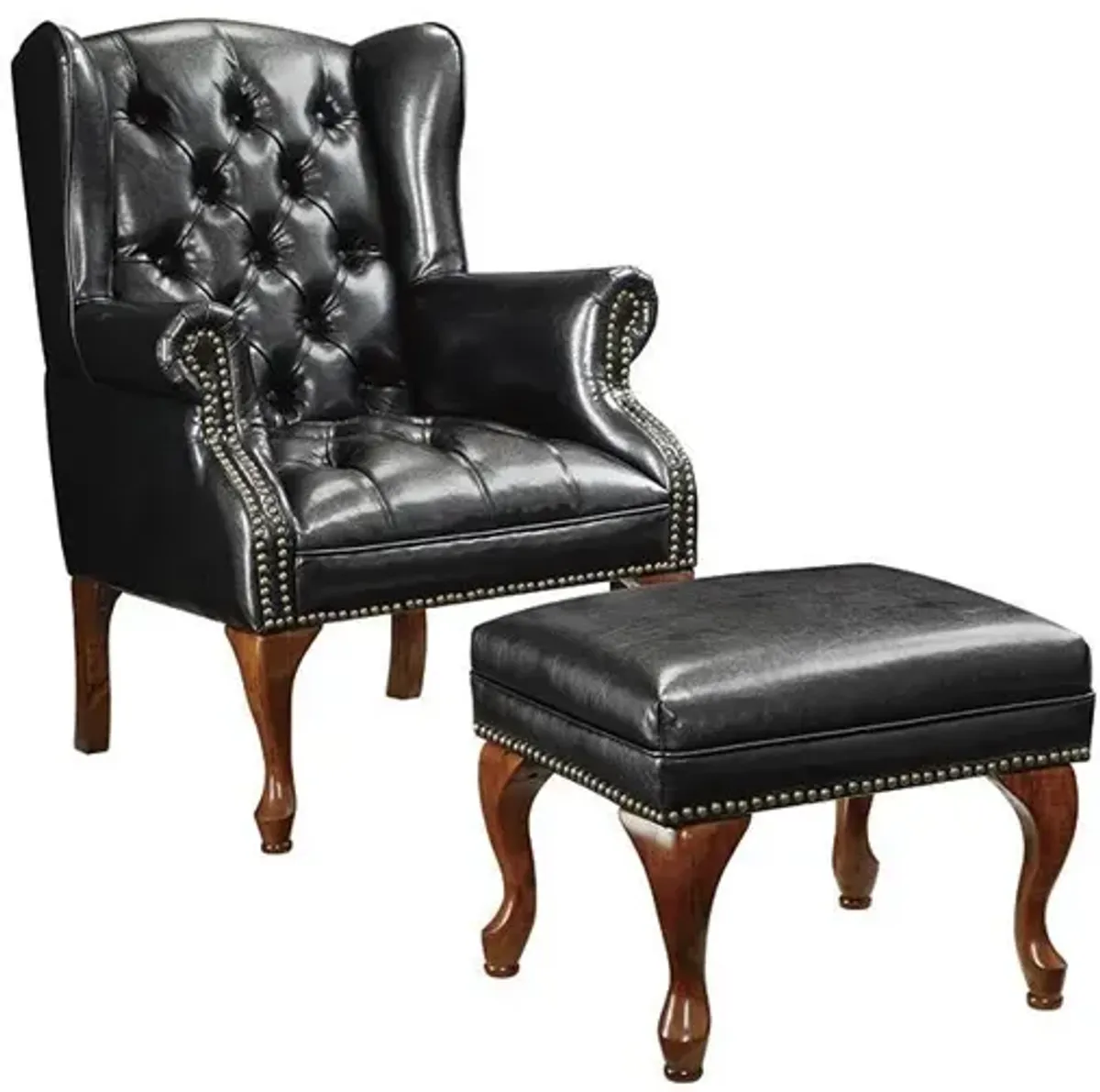 Coaster Roberts Upholstered Wingback Chair & Ottoman Set Black