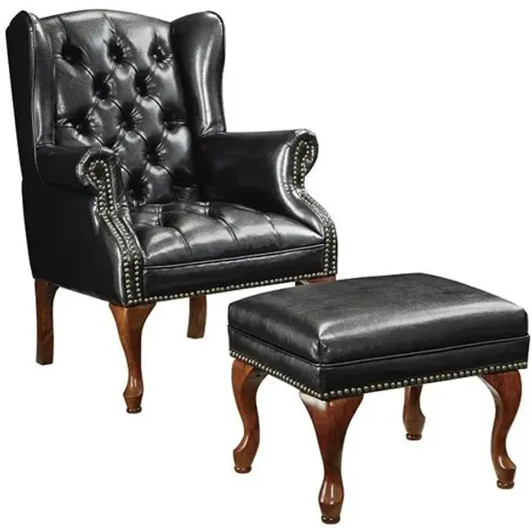 Coaster Roberts Upholstered Wingback Chair & Ottoman Set Black