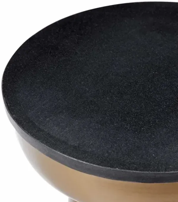 Steve Silver Jovana Round End Table In Brushed Bronze Metal & Black Granite Top