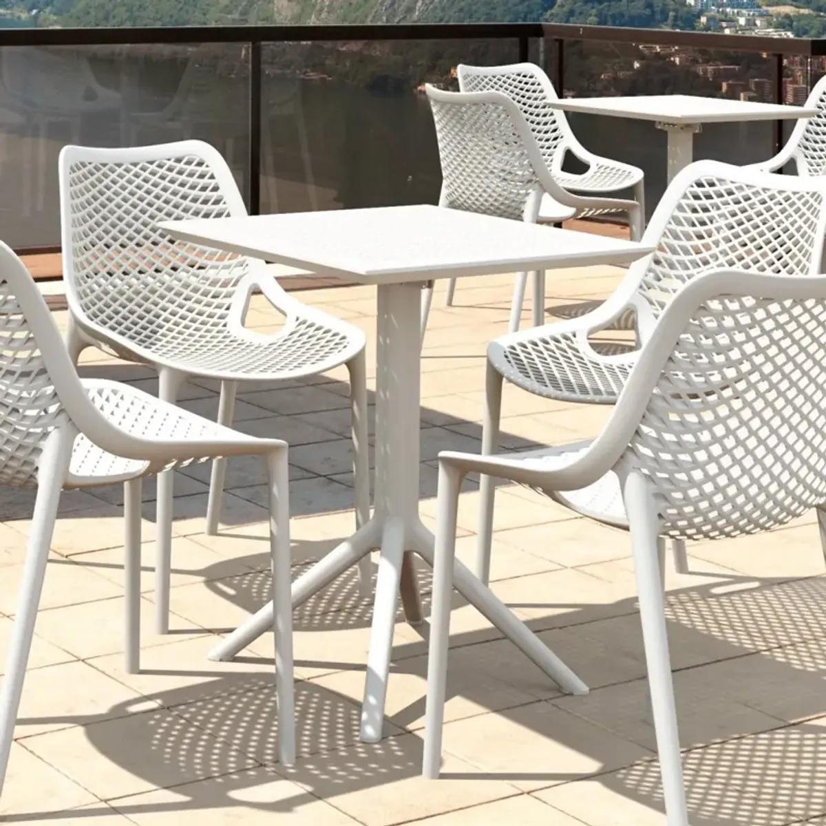 Compamia 24 Inch Outdoor Sky Square Folding Table White