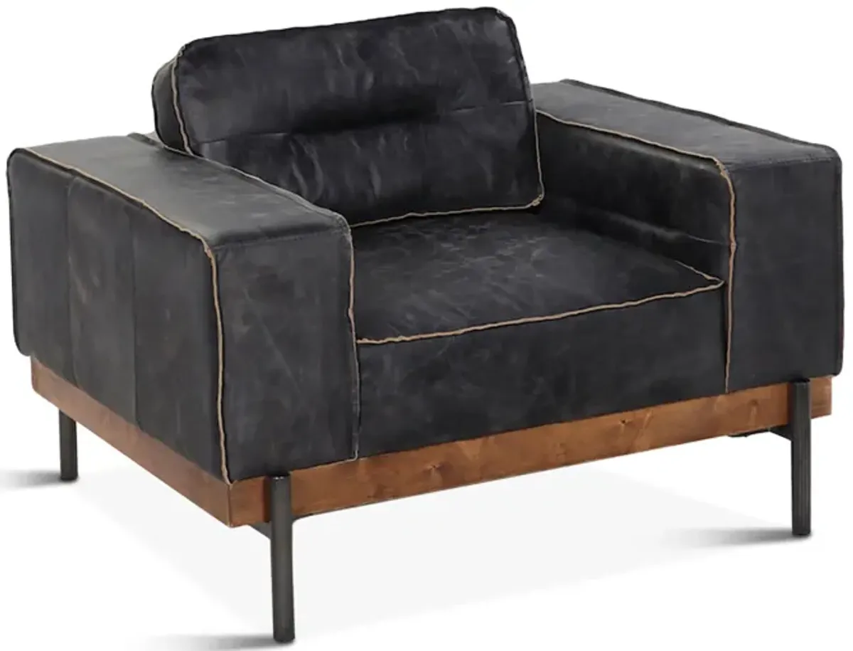 Home Trends Design Portofino Distressed Antique Ebony Leather Armchair