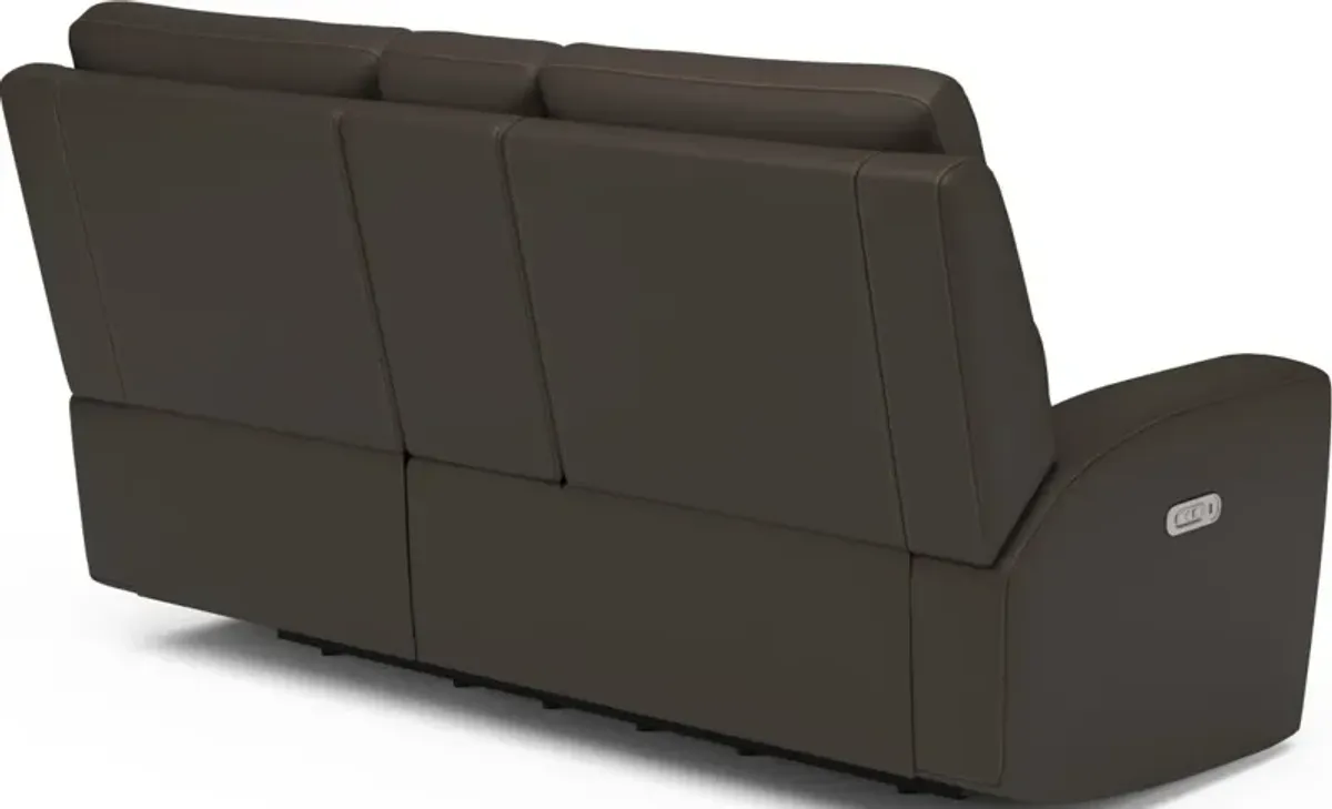 Flexsteel Jarvis Mica Power Reclining Leather Loveseat with Console & Power Headrests