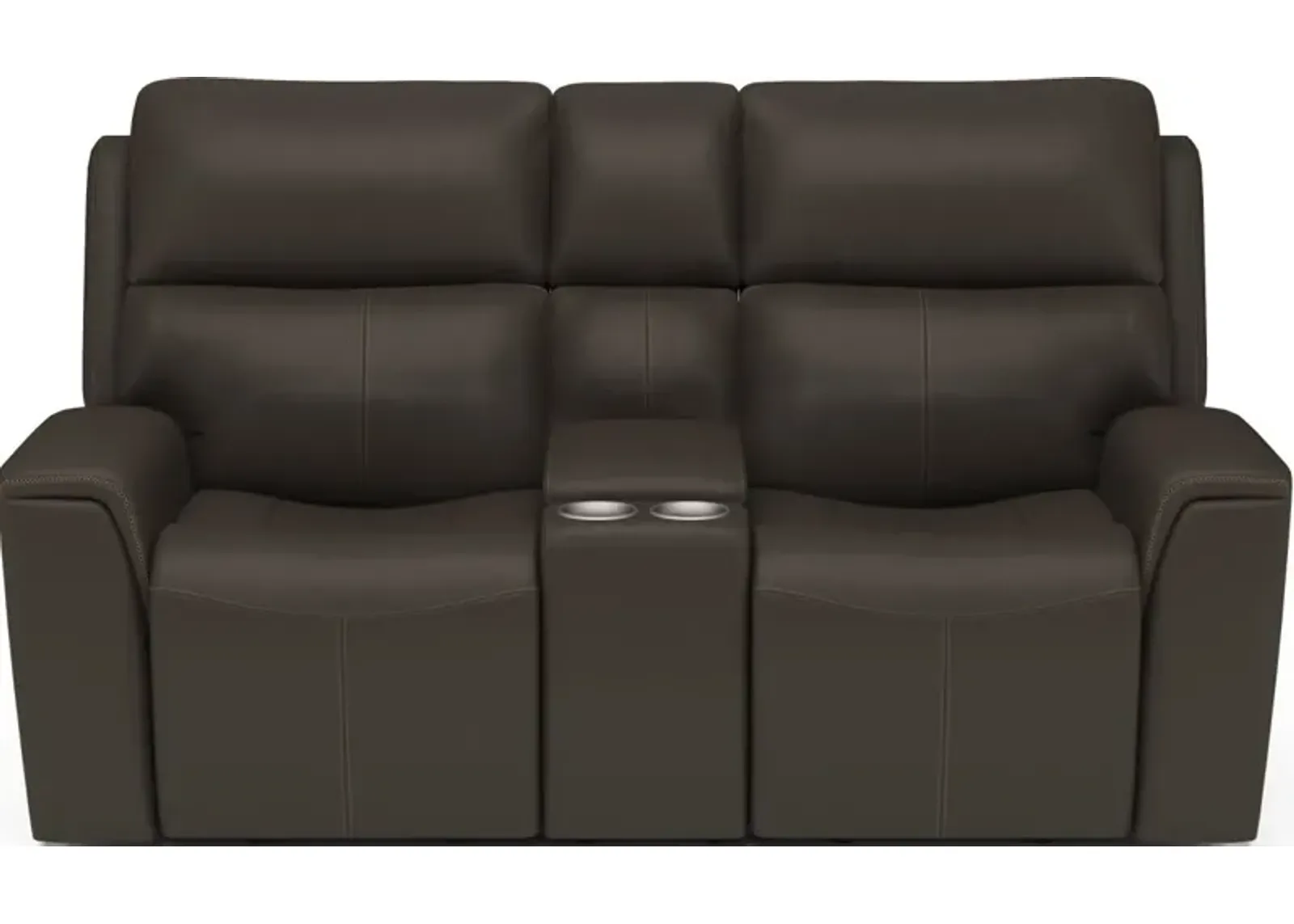 Flexsteel Jarvis Mica Power Reclining Leather Loveseat with Console & Power Headrests