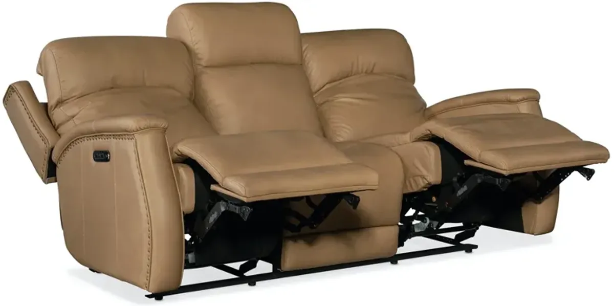 Hooker Furniture Rhea Sahara Sand Leather Zero Gravity Power Reclining Sofa with Power Headrest