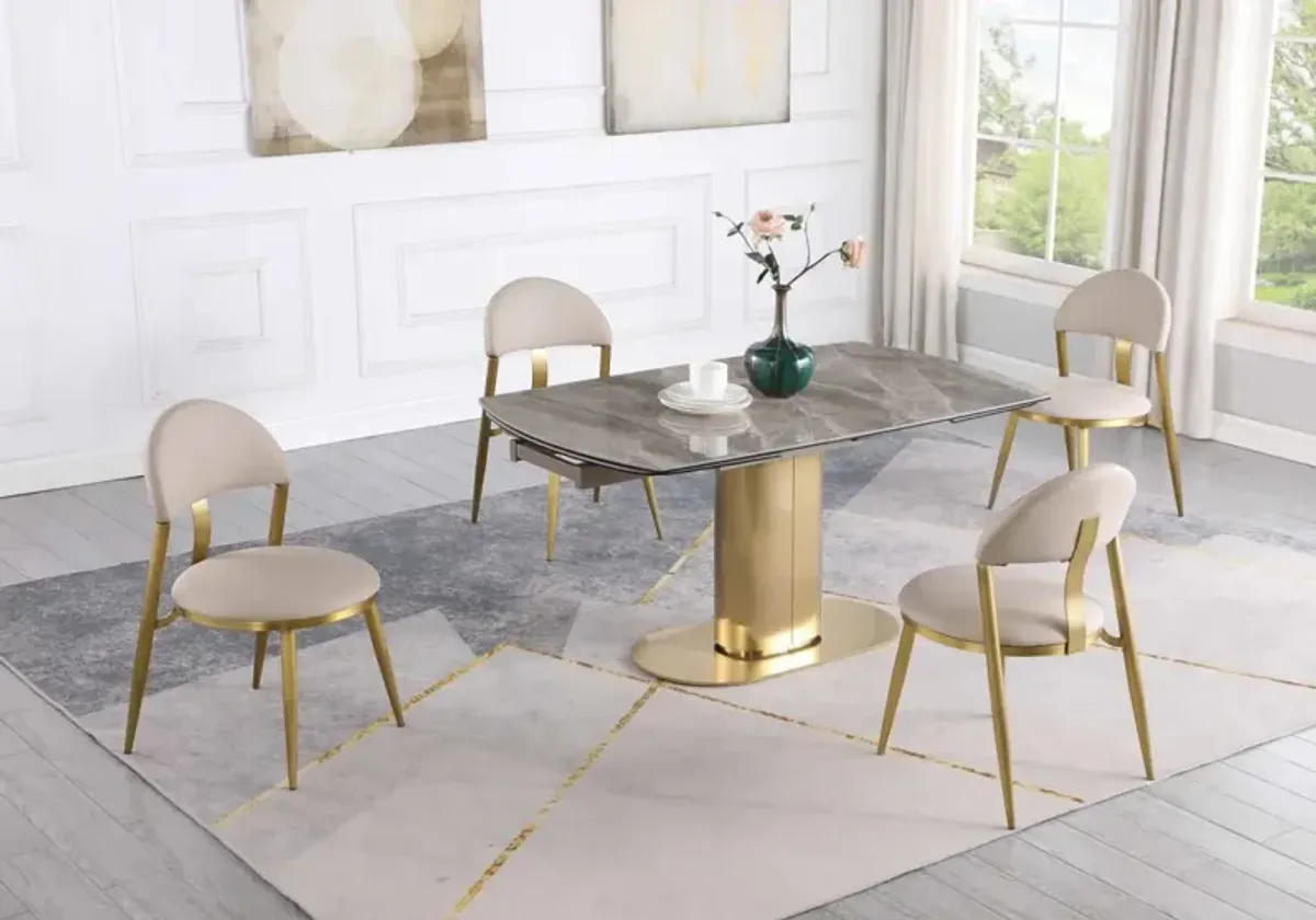 Chintaly Karla Dining Set with Extendable Marbleized Ceramic Table & Golden Frame Chairs