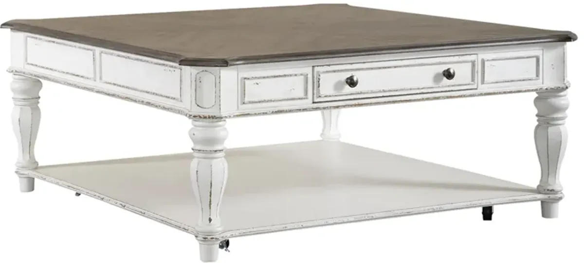 Liberty Furniture Magnolia Manor Antique White/Weathered Bark Oversized Square Cocktail Table