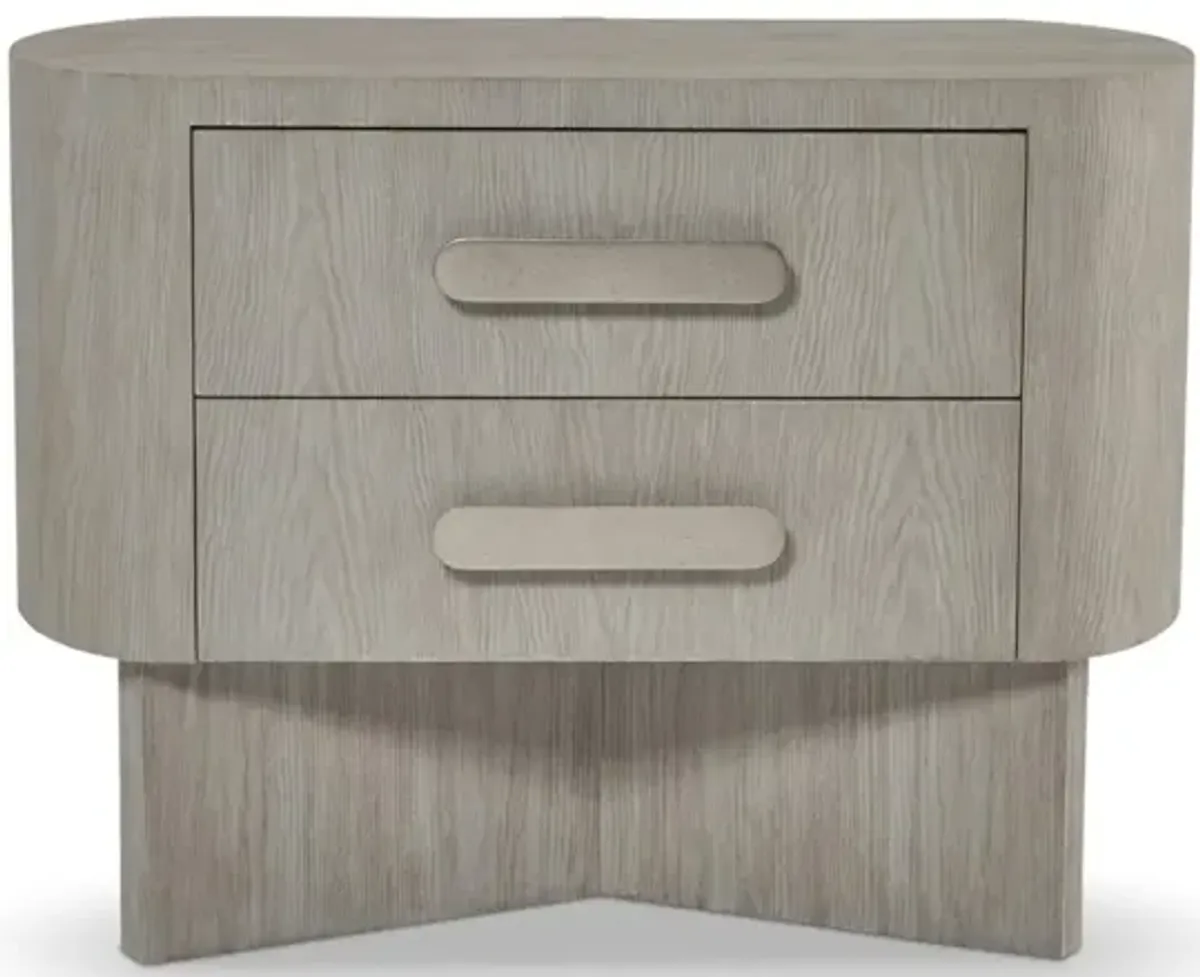 Bernhardt Modern Curved Nightstand with 2-Drawers in Light Wood Finish