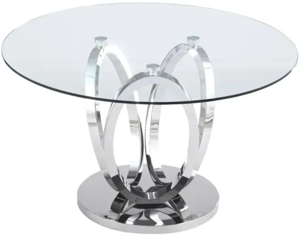 Chintaly Evelyn Contemporary Glass Top Dining Table with 3-Ring Base