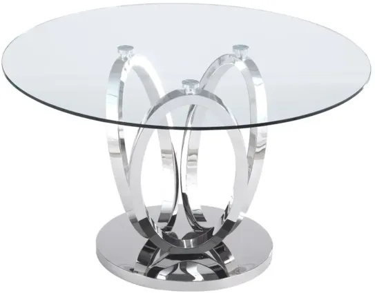 EVELYN CONTEMPORARY GLASS TOP DINING TABLE WITH 3-RING BASE