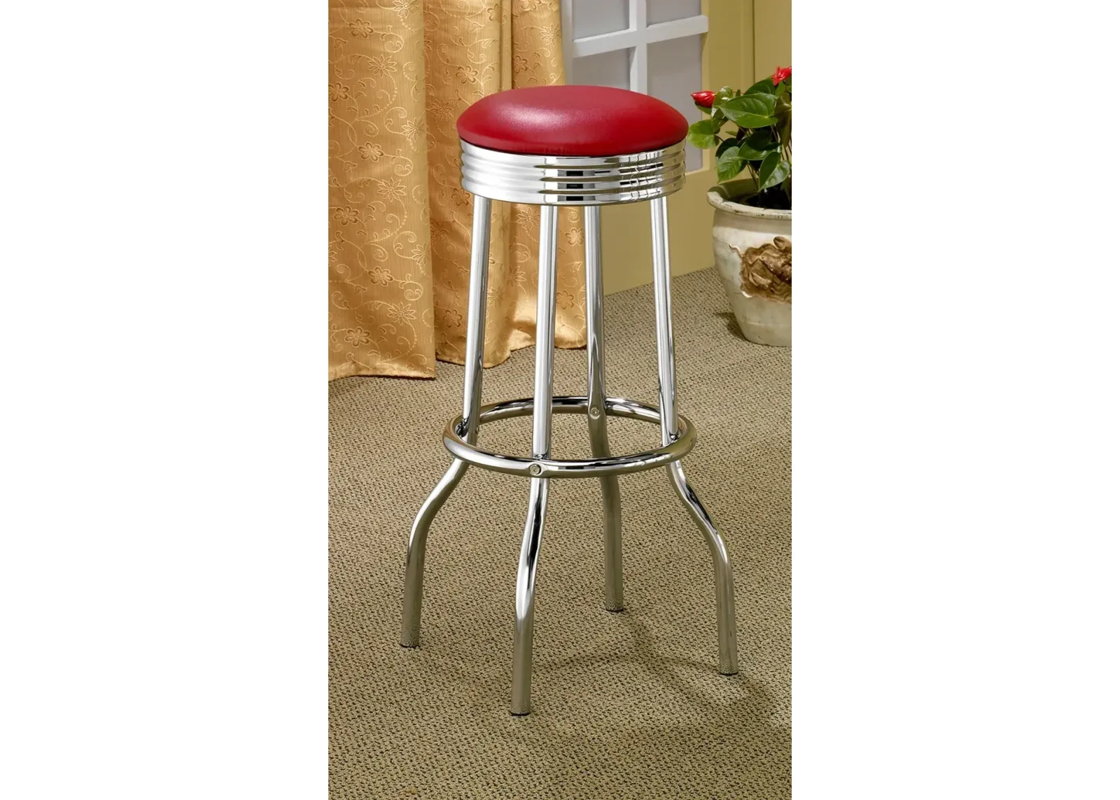 Coaster Retro Upholstered Metal Swivel Bar Stool Red