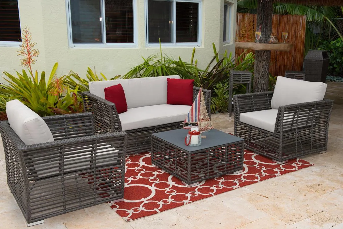 PANAMA JACK GRAPHITE 4 PC SEATING SET (LS - 2 LC - CT) W OUTDOOR OFF-WHITE FABRIC