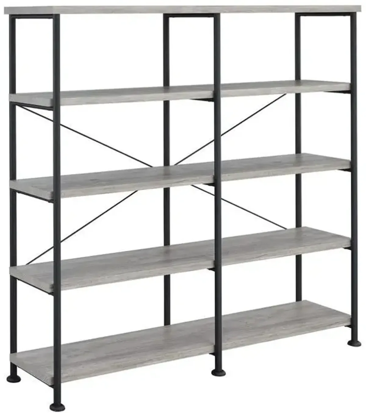 Coaster Analiese 63 Inch 4-Shelf Double Bookshelf Grey Driftwood