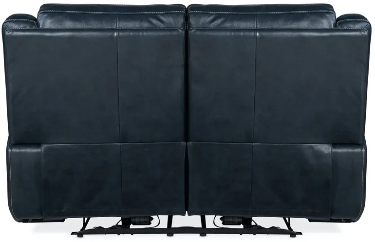 MONTEL COSMOS COBALT LAY FLAT LEATHER POWER LEATHER LOVESEAT WITH POWER HEADREST & LUMBAR