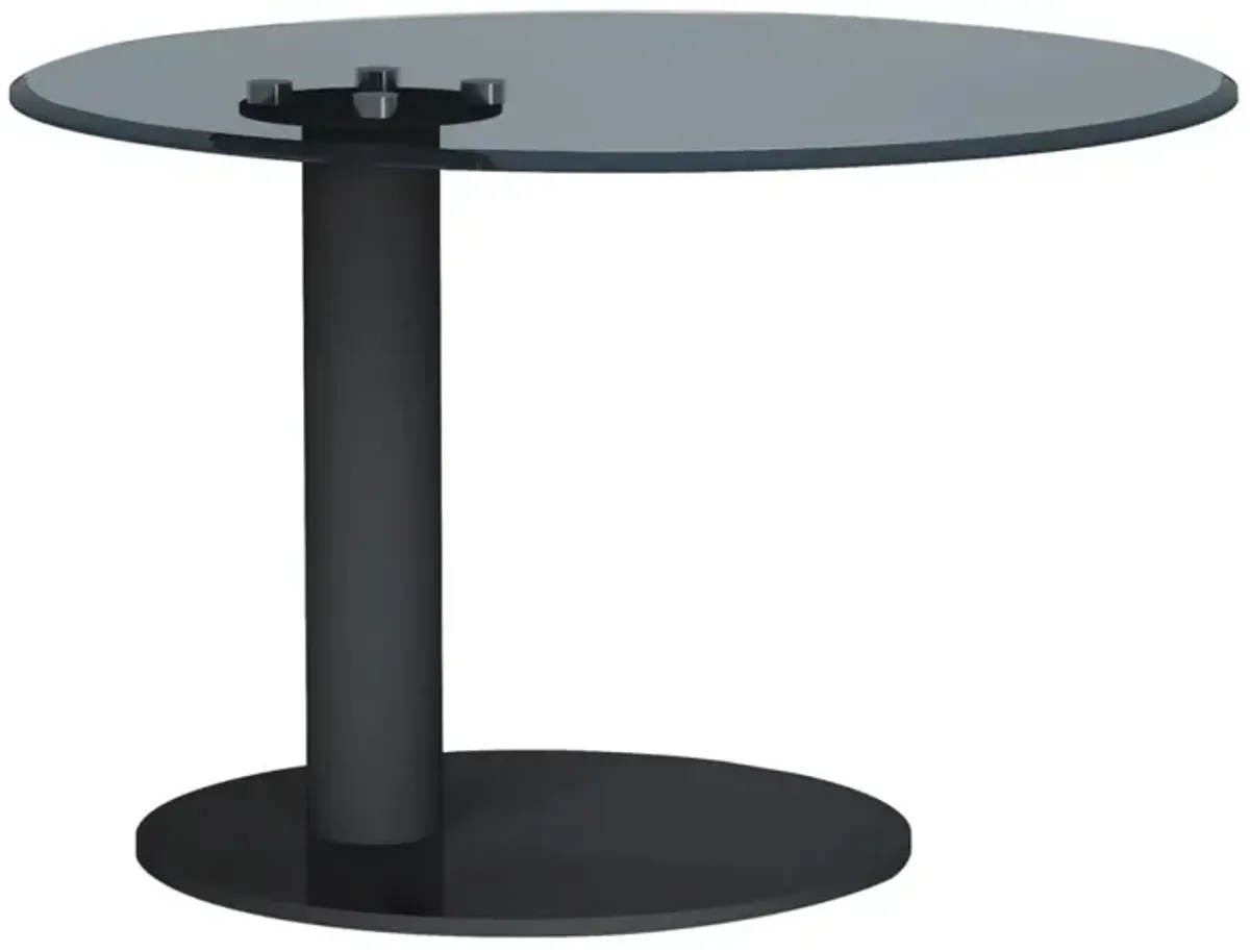 Chintaly Round Black Tinted Glass Top Lamp Side Table with Steel Pedestal Base