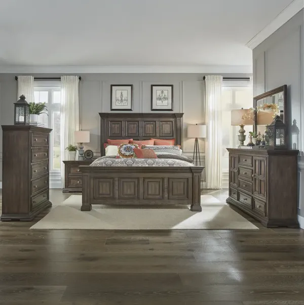Liberty Furniture Complete King Bedroom Set Panel Bed, Dresser, Mirror & Nightstand Big Valley