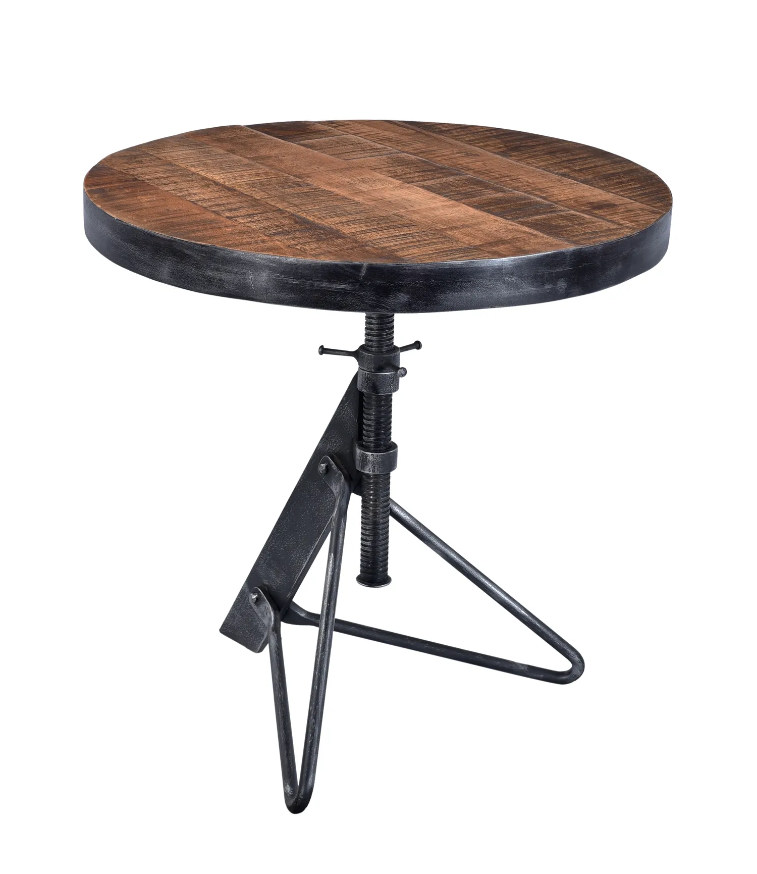 DUNN ADJUSTABLE ROUND ACCENT SIDE END TABLE WITH CHATTER MARKS AND NATURAL FINISH