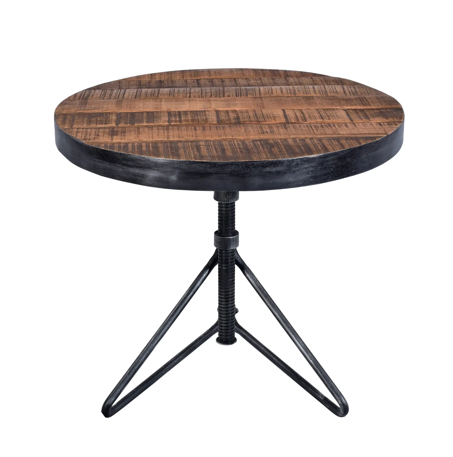 DUNN ADJUSTABLE ROUND ACCENT SIDE END TABLE WITH CHATTER MARKS AND NATURAL FINISH