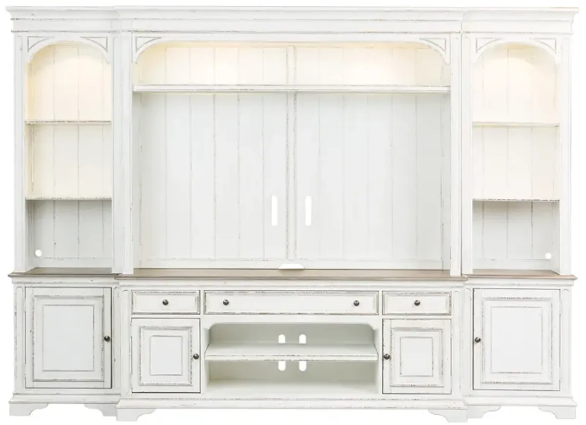 Liberty Furniture Magnolia Manor Antique White Entertainment Center with Piers