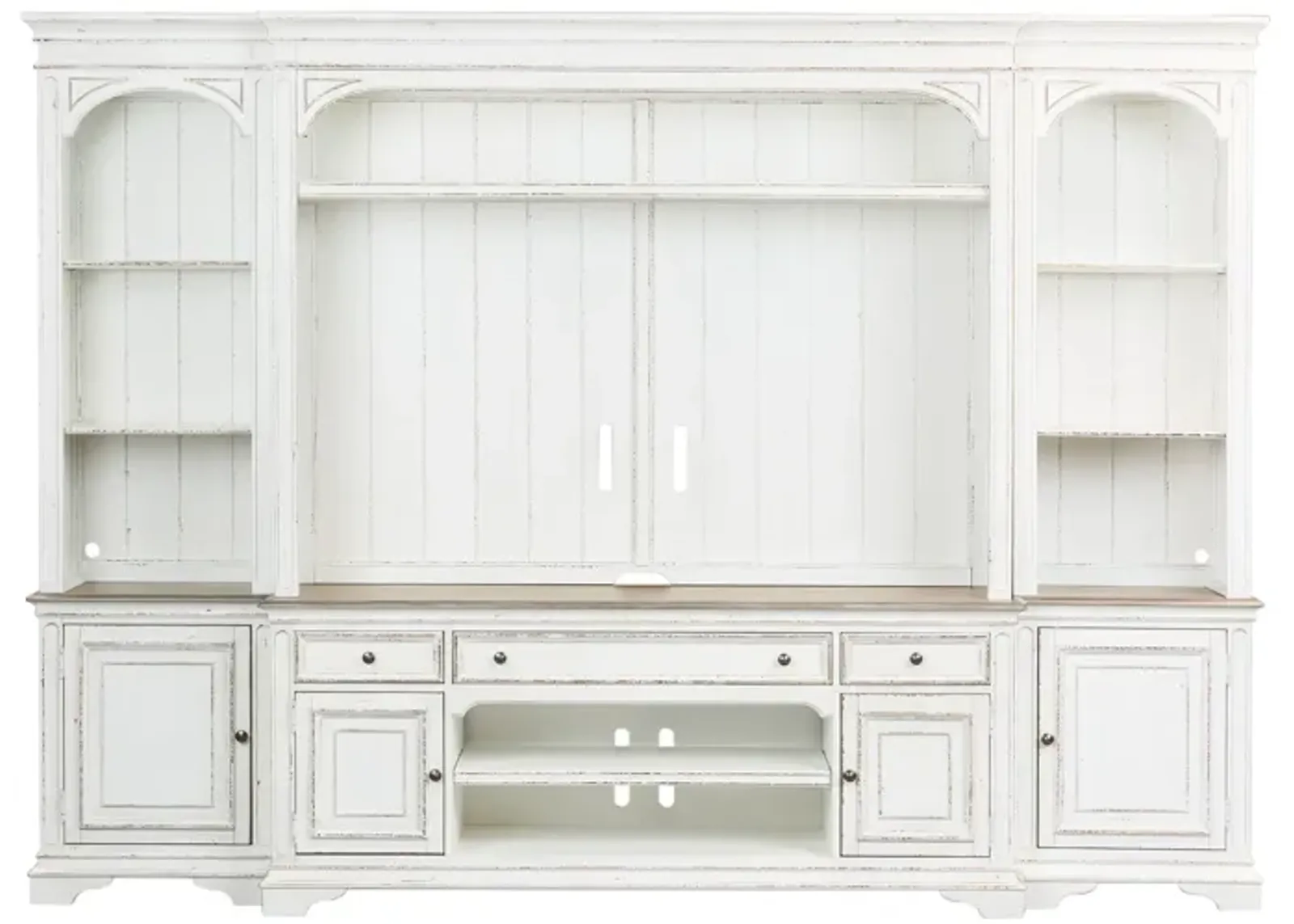 Liberty Furniture Magnolia Manor Antique White Entertainment Center with Piers