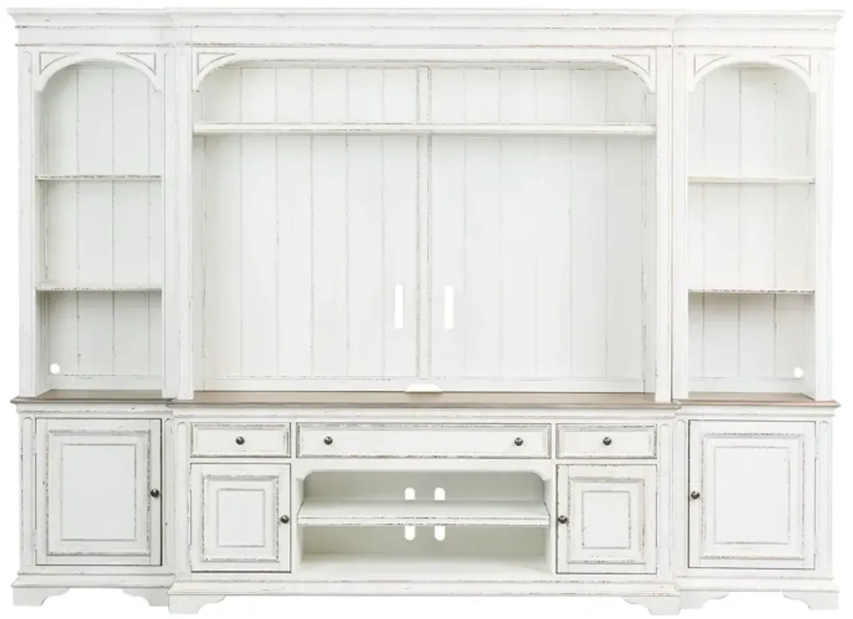 Liberty Furniture Magnolia Manor Antique White Entertainment Center with Piers