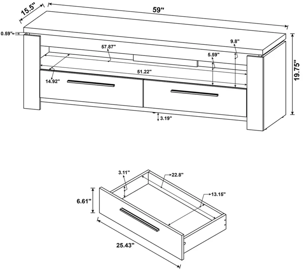 Coaster Elkton 2-Drawer Engineered Wood 59 Inch TV Stand Weathered Grey