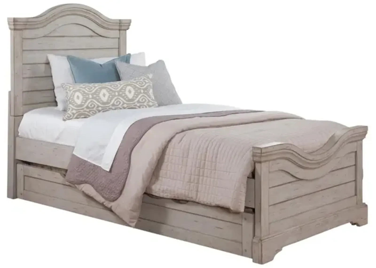 American Woodcrafters Stonebrook Complete Full Bed with Trundle in Light Distressed Antique Gray