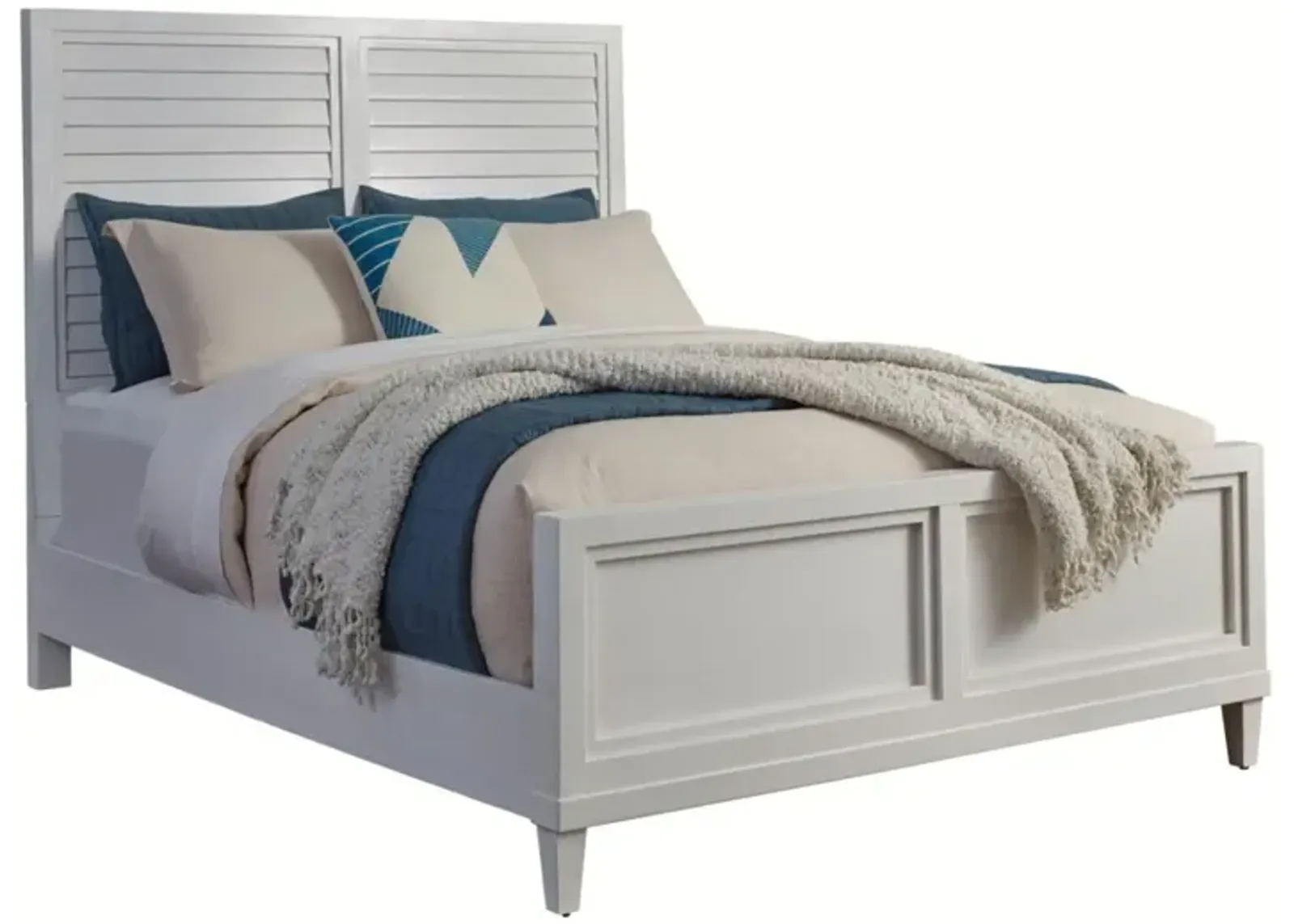 American Woodcrafters Dunescape Painted White Queen Panel Bed Dresser Mirror 2-Drawer Nightstand