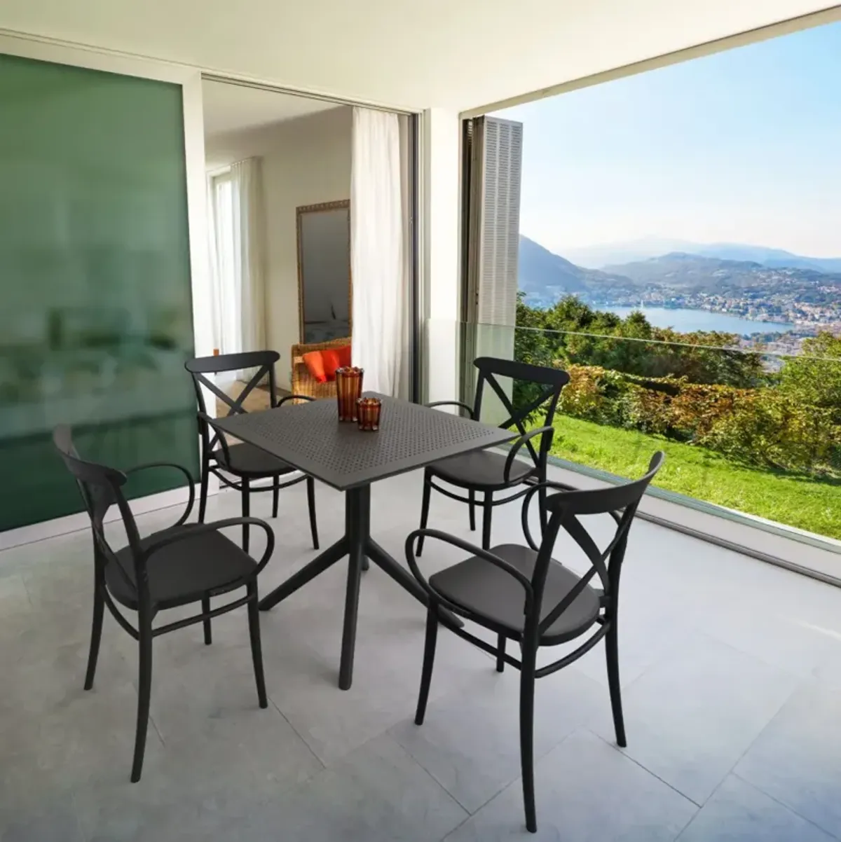 Compamia Cross XL Patio Dining Set with 4 Chairs Black