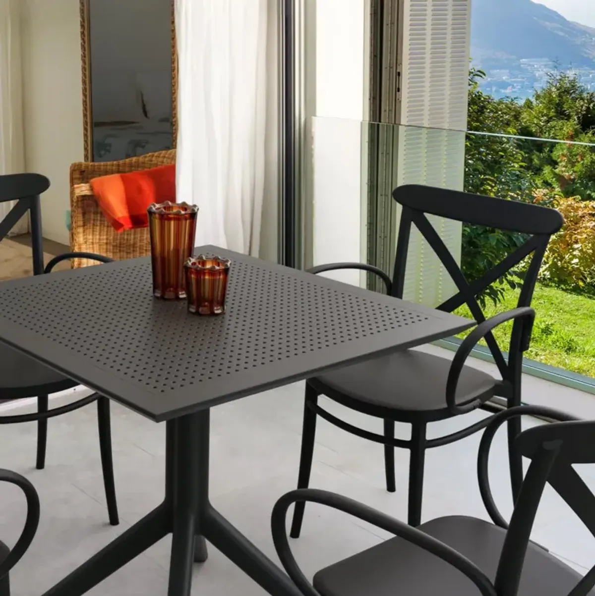 Compamia Cross XL Patio Dining Set with 4 Chairs Black