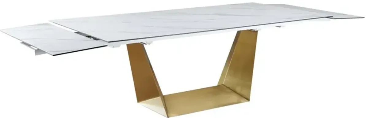 Chintaly Scarlette Contemporary Extendable Ceramic Top Dining Table with Golden Base