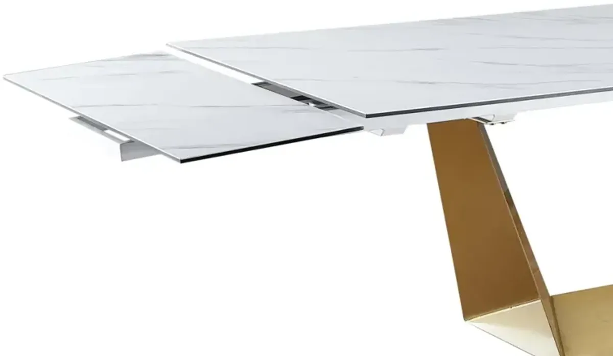 Chintaly Scarlette Contemporary Extendable Ceramic Top Dining Table with Golden Base