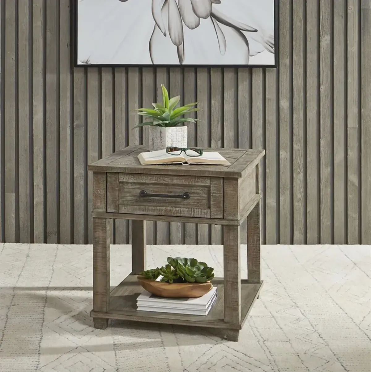 Liberty Furniture Parkland Falls Weathered Taupe Rectangular End Table