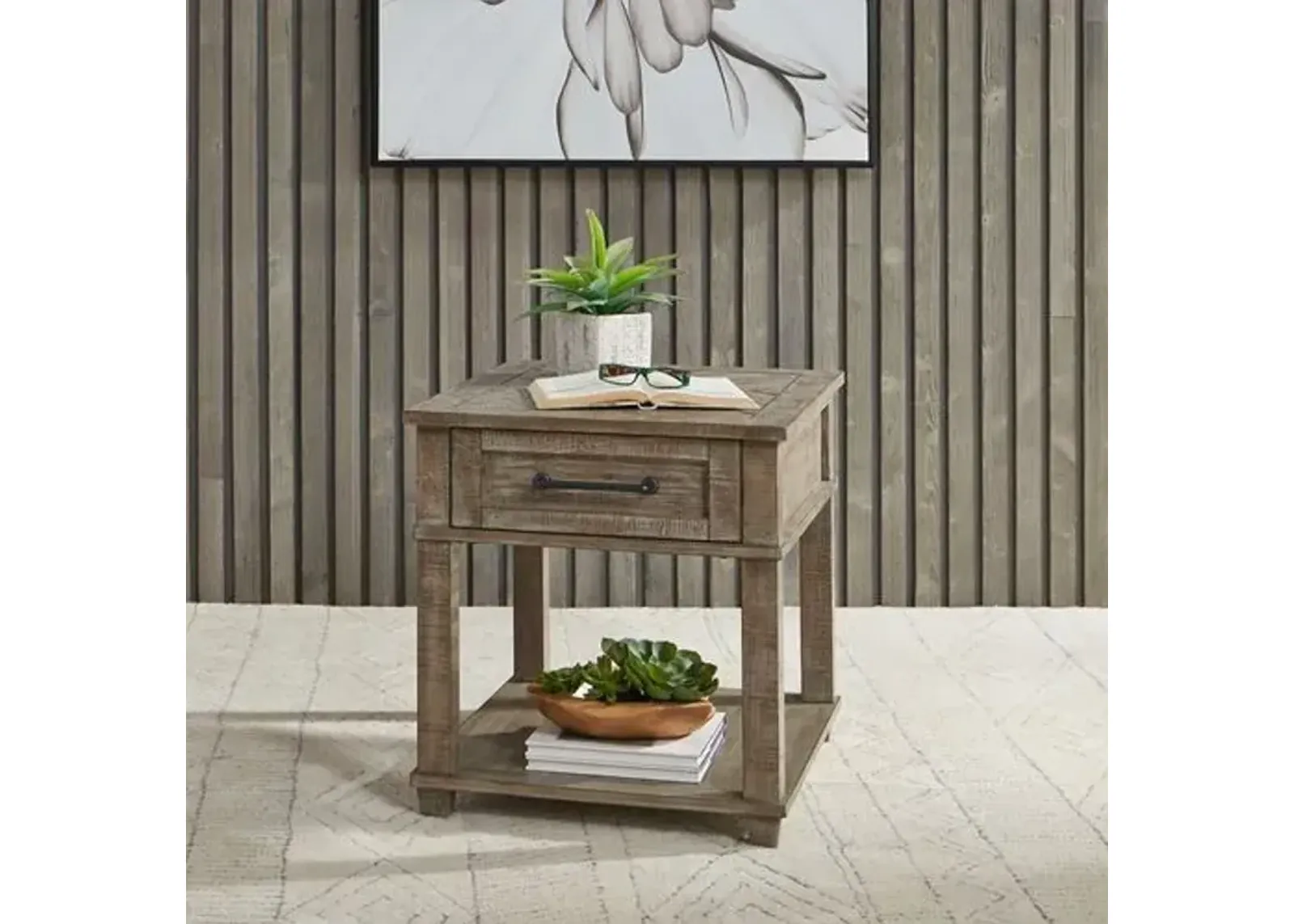 Liberty Furniture Parkland Falls Weathered Taupe Rectangular End Table