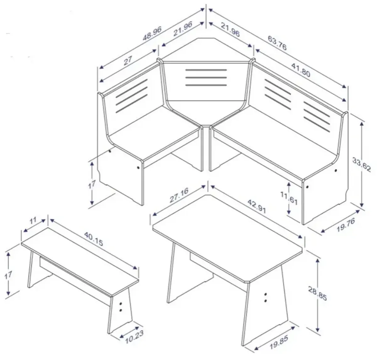 Linon Waldron Corner Nook Set Natural Kit