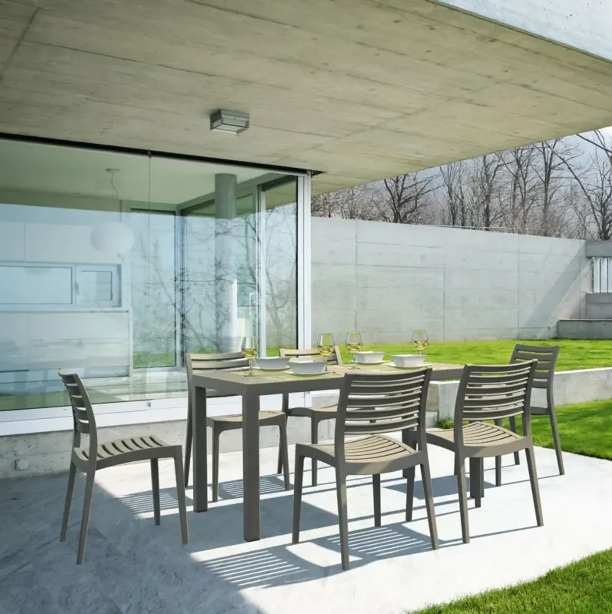 Compamia Ares Resin Rectangle Dining Set with 6 Chairs Taupe