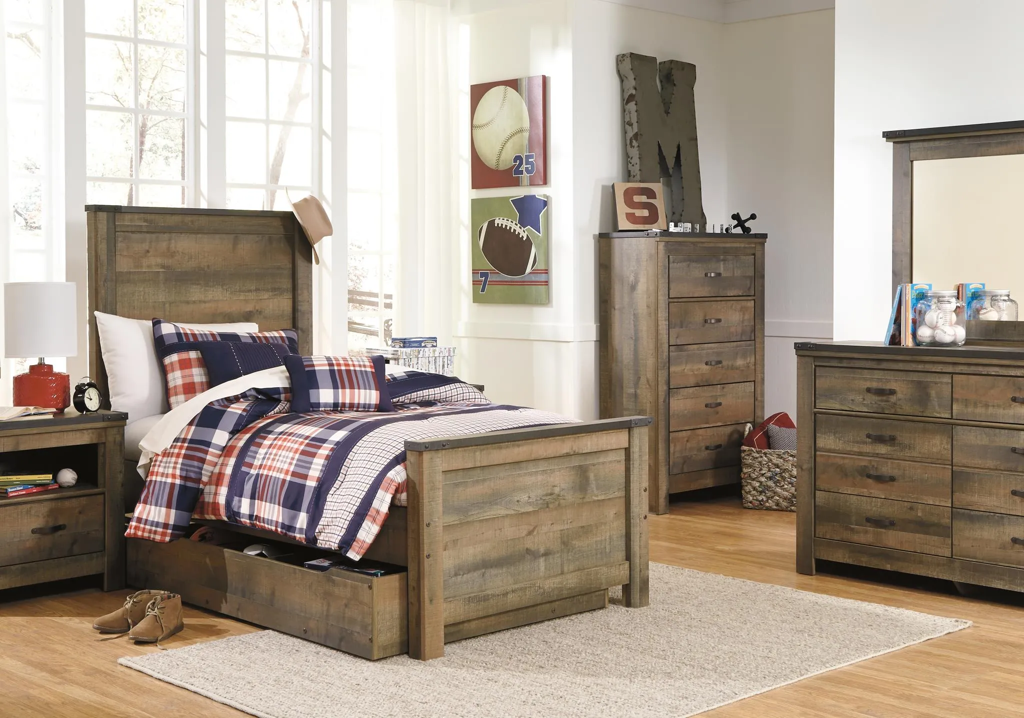 TRINELL TWIN PANEL BED WITH 1 LARGE STORAGE DRAWER BROWN SIGNATURE DESIGN