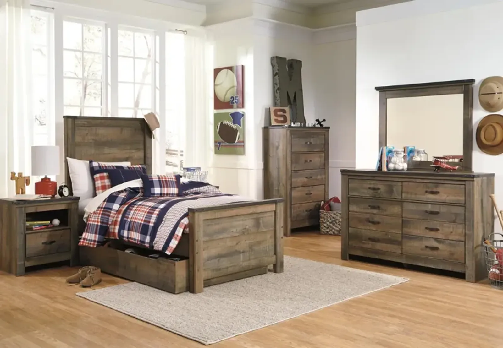 Ashley Trinell Brown Twin Panel Bed with 1 Large Storage Drawer