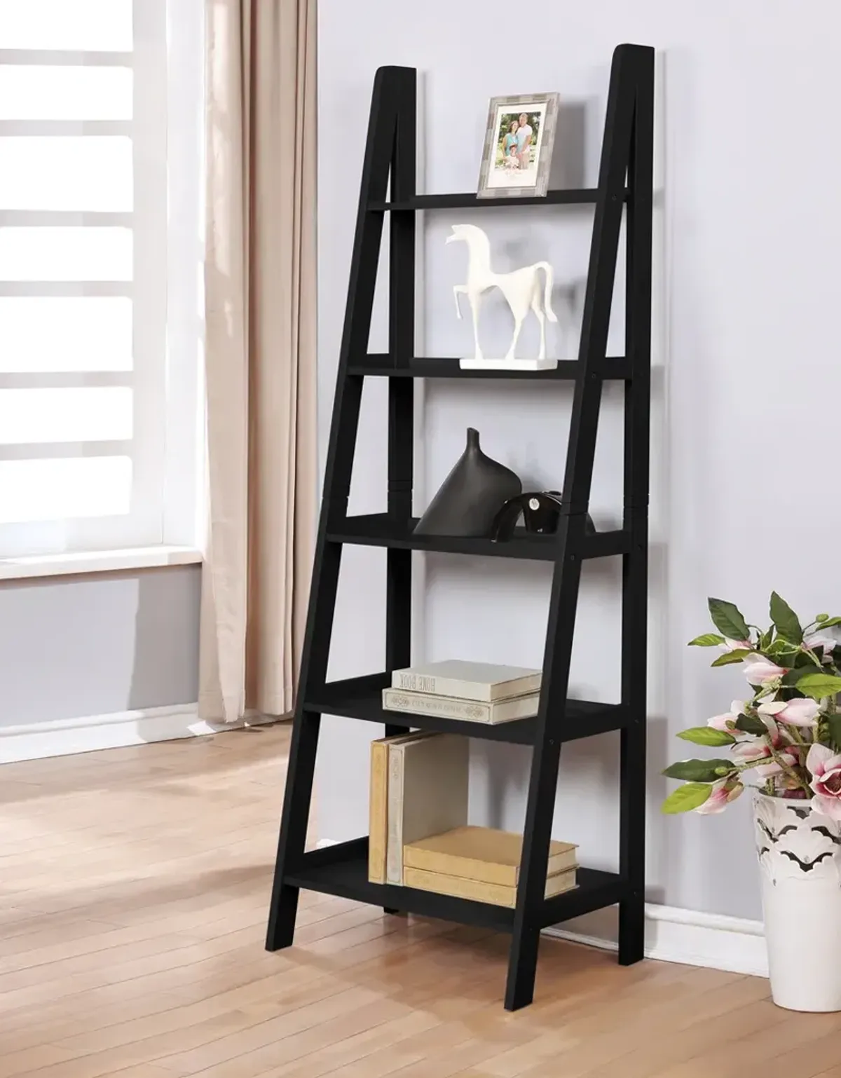 Linon Acadia Ladder Bookshelf Black