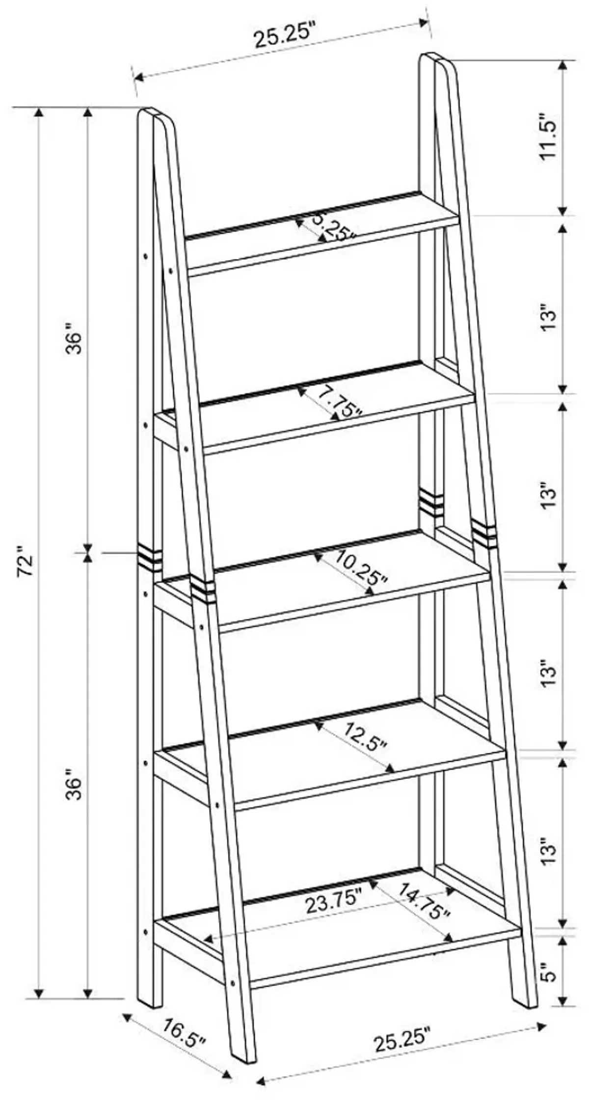 Linon Acadia Ladder Bookshelf Black