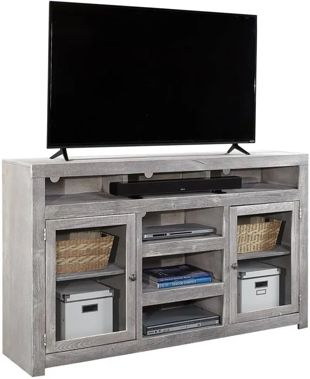 Aspenhome Avery Loft 65 Inch Highboy TV Console with 2-Doors in Ghost Black Finish