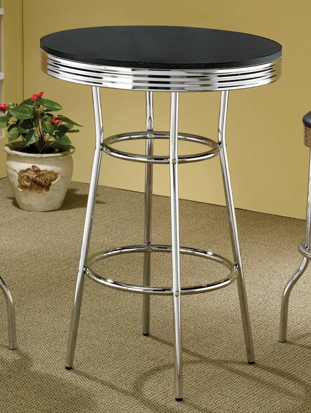 Coaster Retro Round 30 Inch 1950's Bistro Pub Height Bar Table Black