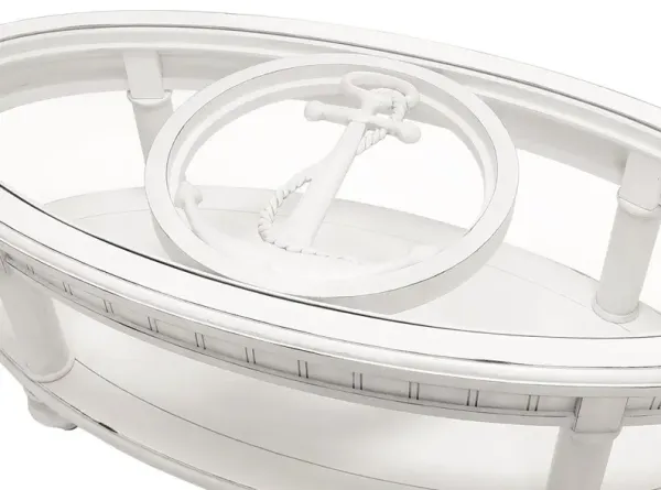Seawinds Monaco Oval Coffee Table with Anchor Insert Blanc Finish