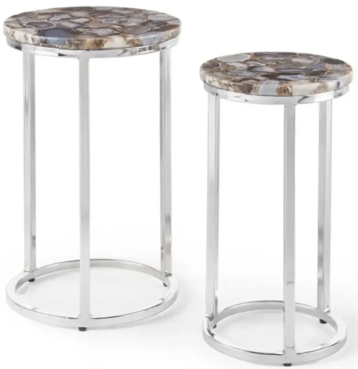 Steve Silver Onyx Agate Nesting Table With Antique Nickel Base