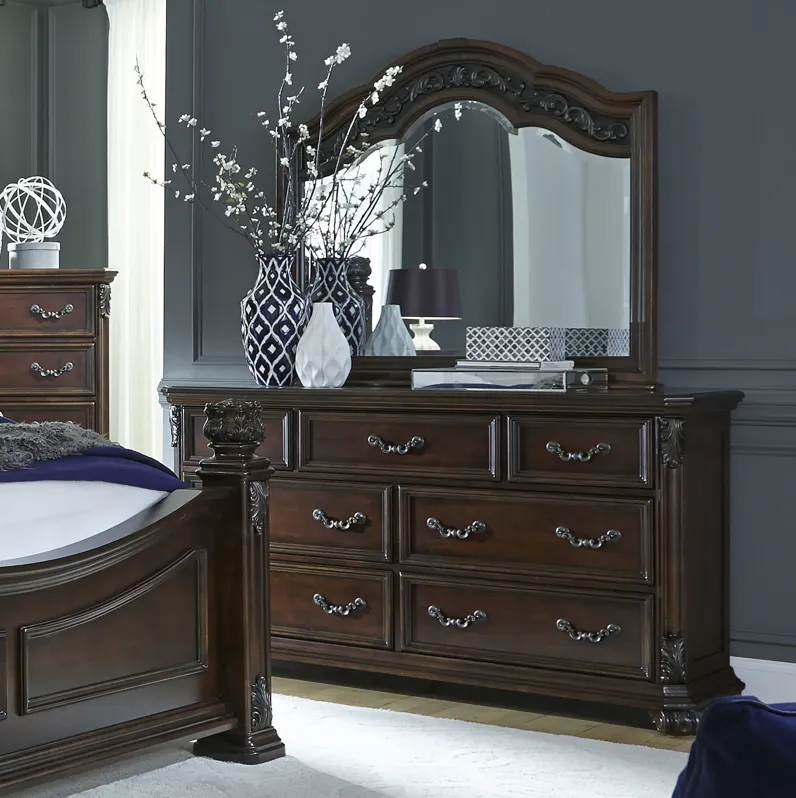 QUEEN POSTER BED DRESSER & MIRROR CHEST - MESSINA ESTATES