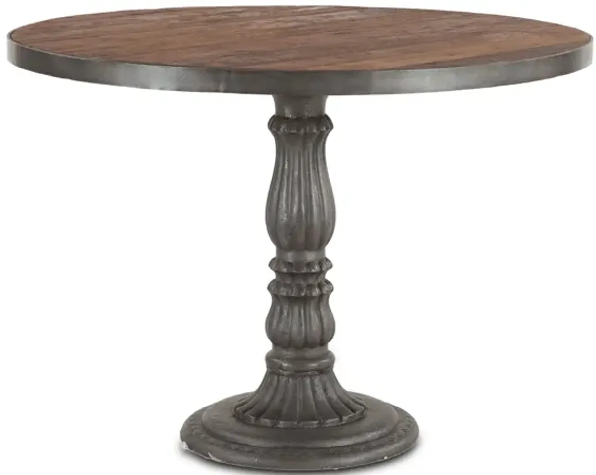 Home Trends Design Industrial Teak 42-Inch Round Reclaimed Teak Wood Dining Table with Pedestal Base